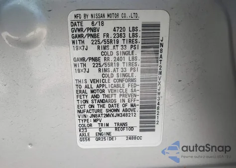 2018 Nissan Rogue Sl from USA, damaged, VIN JN8AT2MVXJW348212